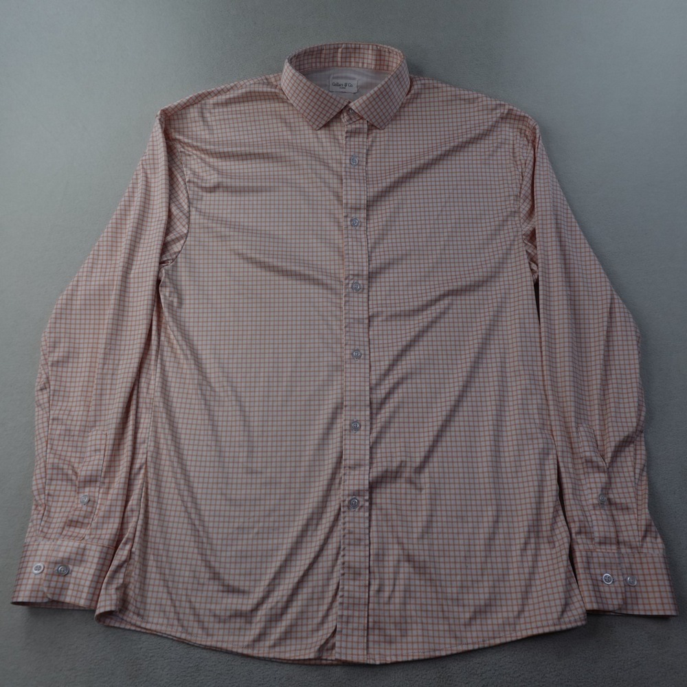 Collars & Co Dress Collar Polo Shirt Mens XL Orange White Check Performance